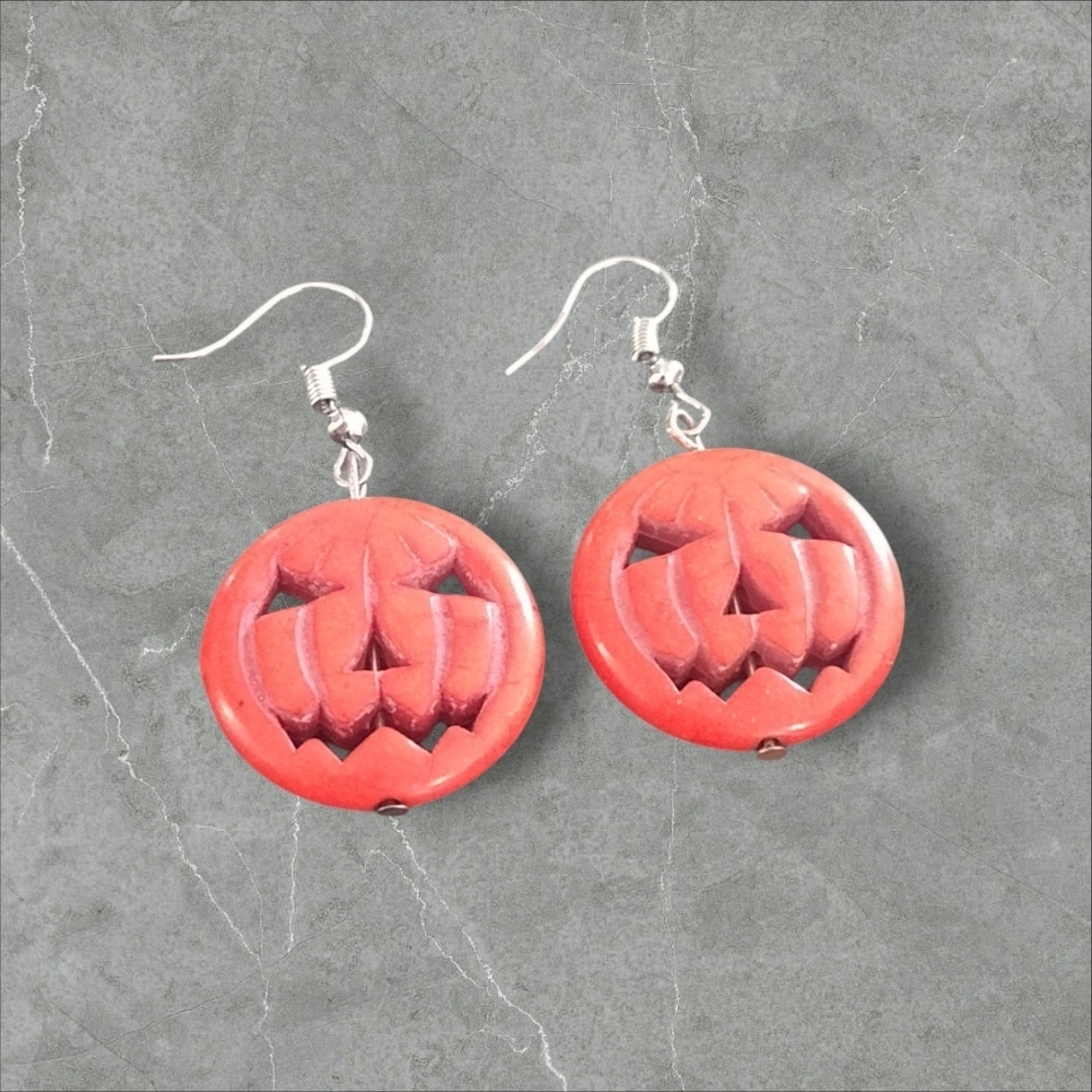 Handmade Halloween Orange Pumpkin Earrings - Jack O Lantern Earrings